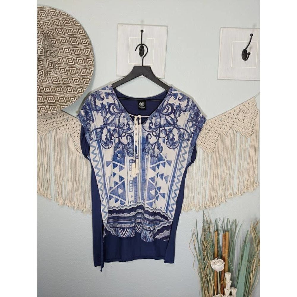 Bobeau Blue Aztec Tunic Top - Picture 1 of 16